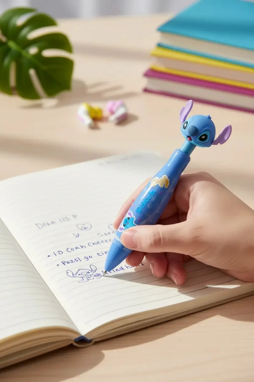 Disney Lisanslı Stitch Kafa Figürlü Tükenmez Kalem Akıcı Yazım 1.0mm 14,5 Cm