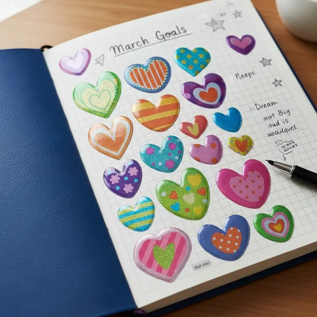 Bu-Bu Damla Stickers Kalp – Kabartmalı Parlak Eğlenceli Çıkartma Seti