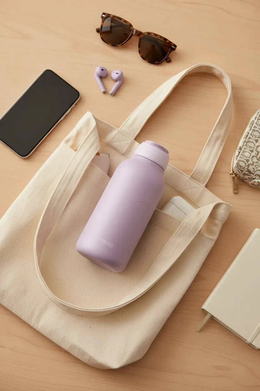 Miniso Lisanslı Minimalist Isı Yalıtımlı Şişe 500 mL – Gri Mor