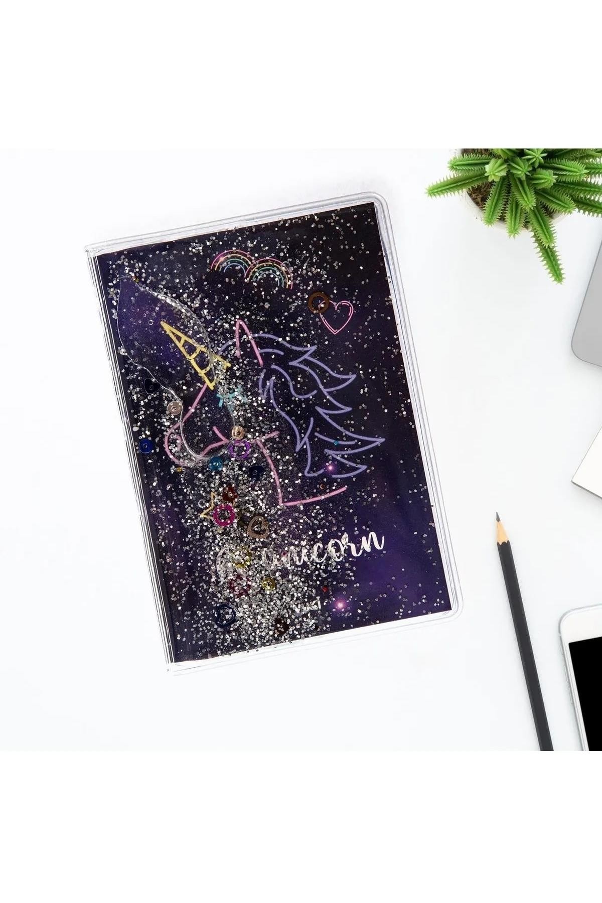 Büyülü Unicorn Temalı Simli Kapaklı Mini Defter