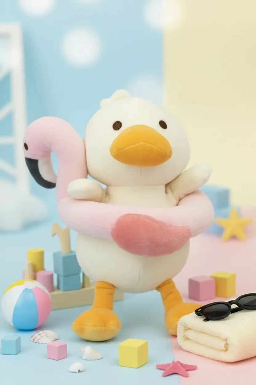 Miniso Lisanslı Plaj Serisi Flamingo Simitli Dalgıç Ördek Peluş – 28 cm