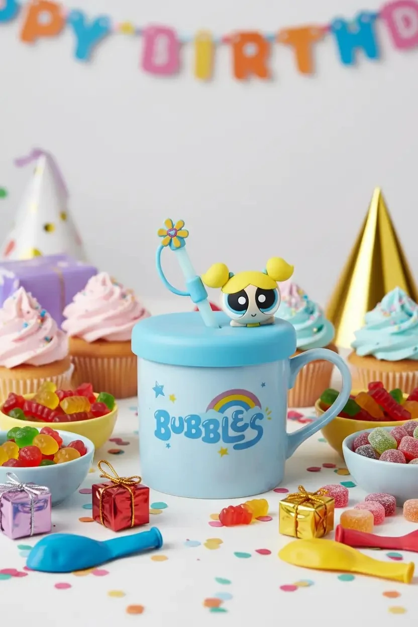 Powerpuff Girls Lisanslı  Süslemeli ve Pipetli Seramik Kupa 450Ml
