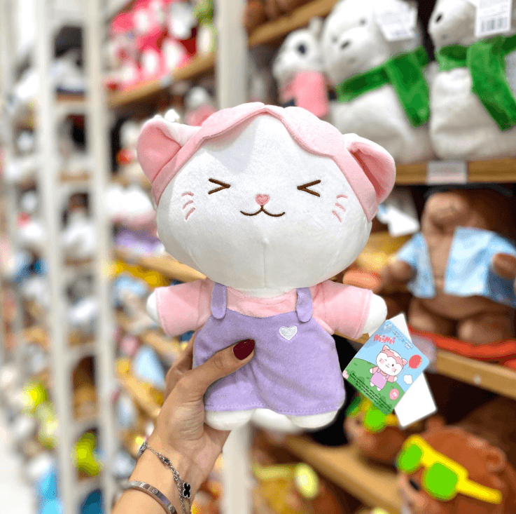 28 cm Giysili Kedi Kalpli Peluş Oyuncak (Mor Kıyafet)