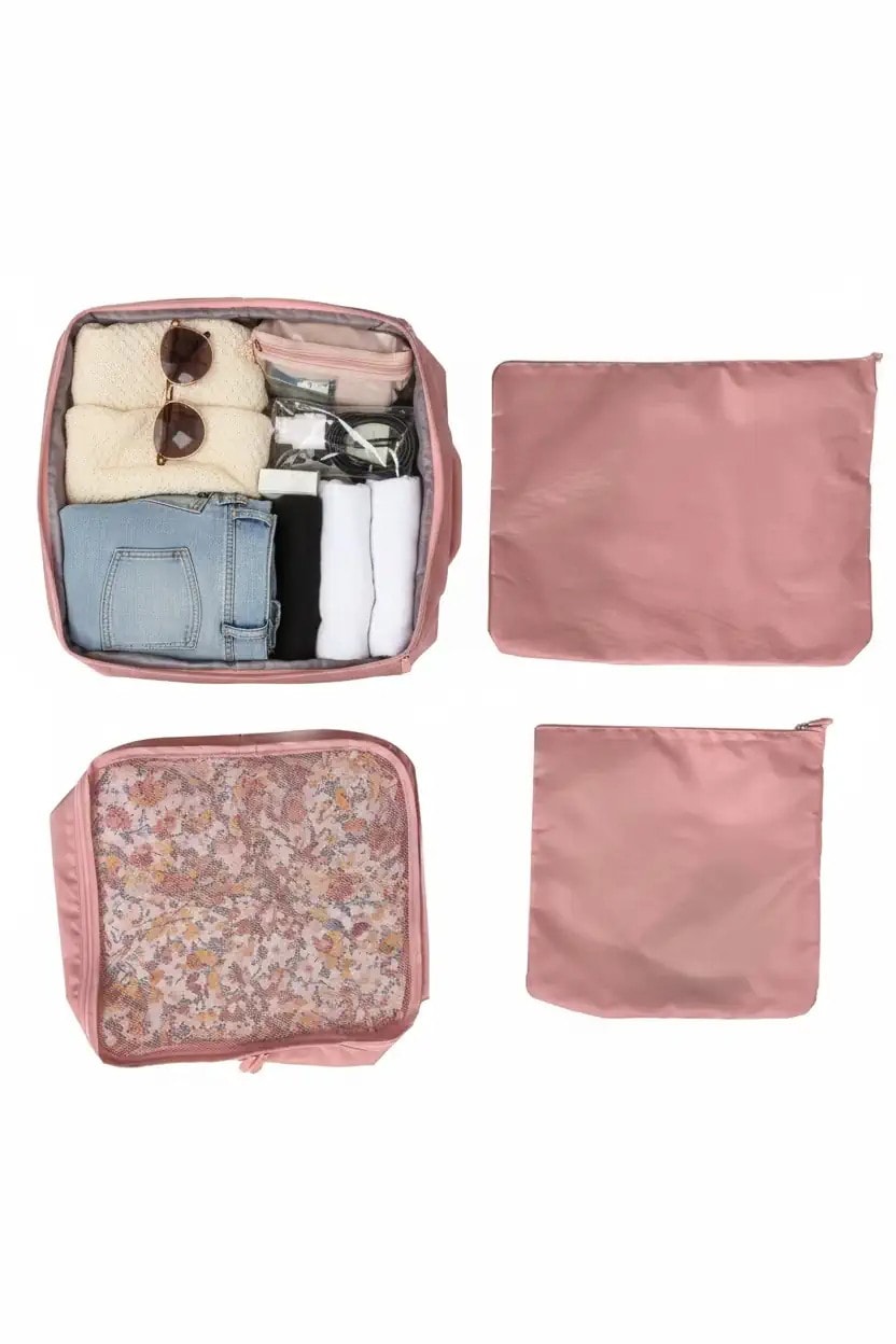 Minigo Serisi 4'lü Seyahat Çantası Seti - Pembe