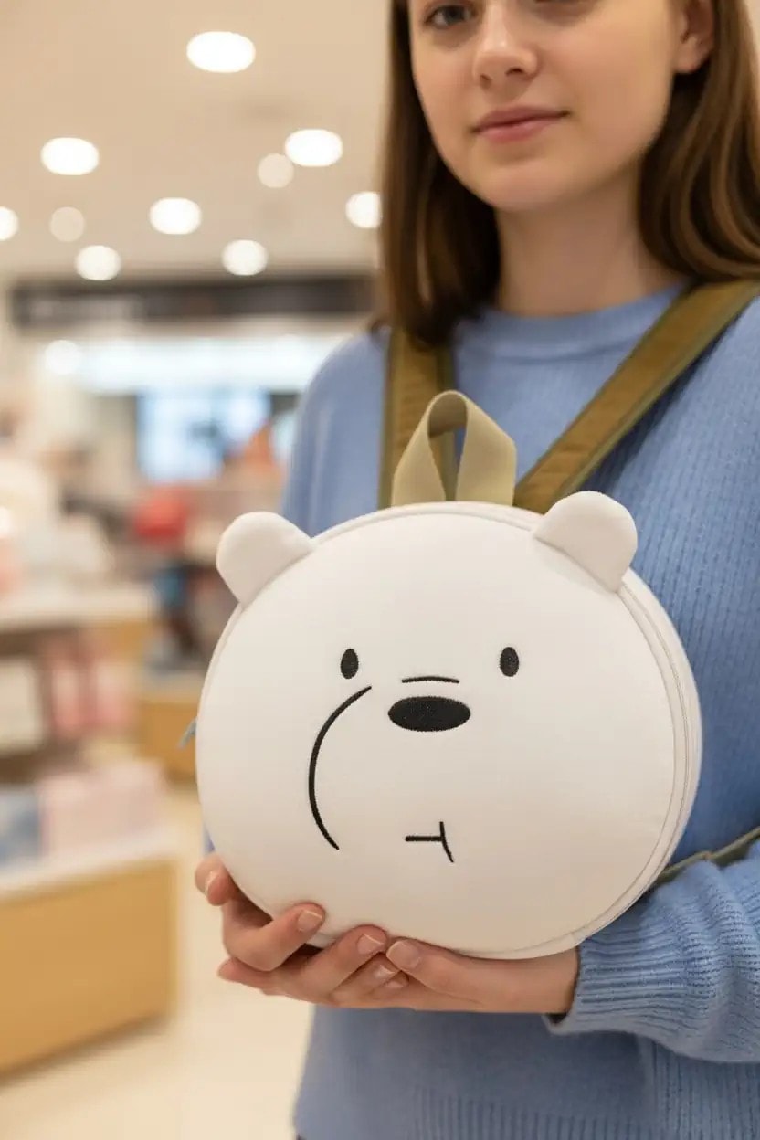 We Bare Bears Lisanslı Yuvarlak Sırt Çantası - Kutup Ayısı 20 Cm