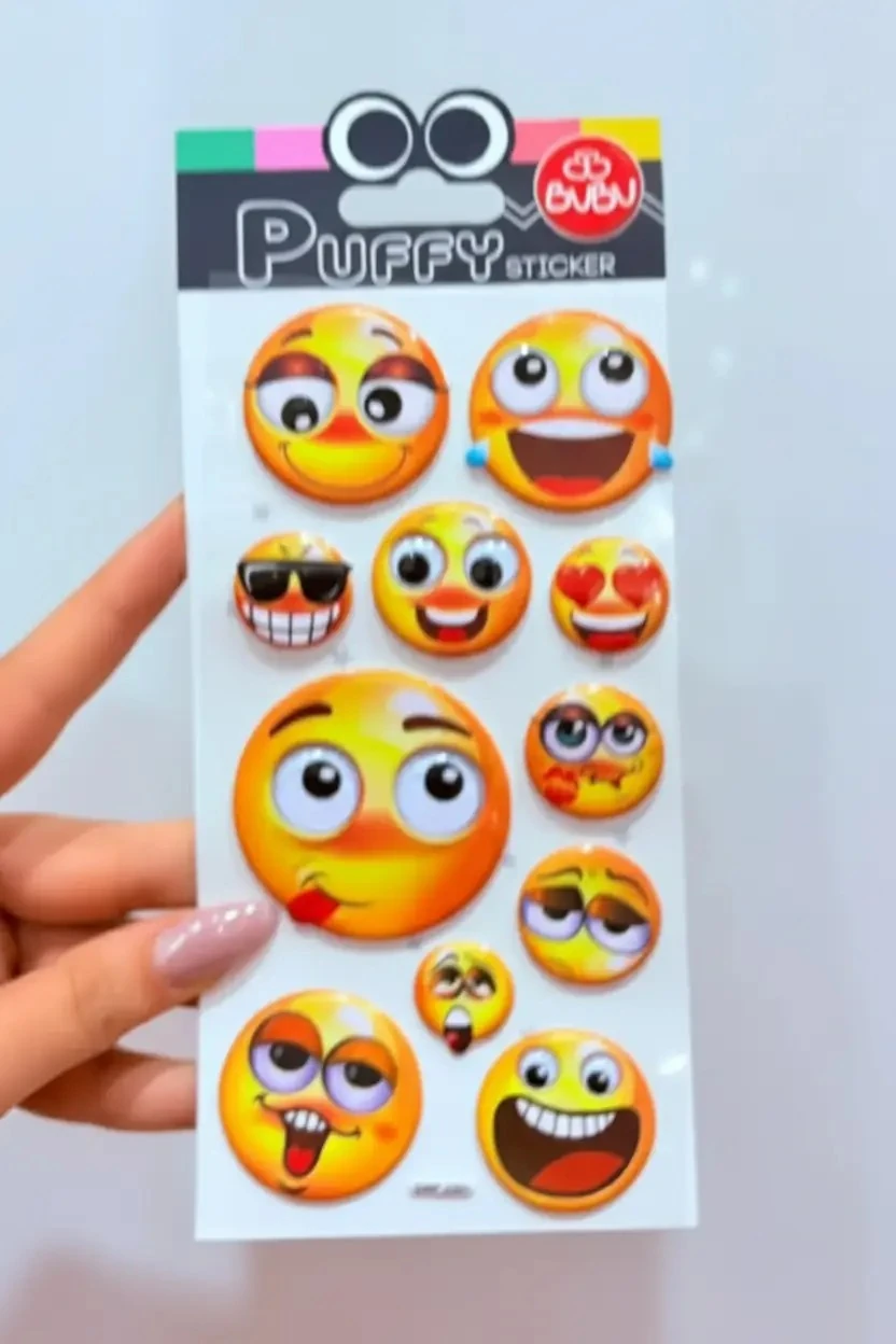 Bu-Bu Puffy Oynar Gözlü Emoji Sticker – Kabartmalı Eğlenceli Çıkartma Seti
