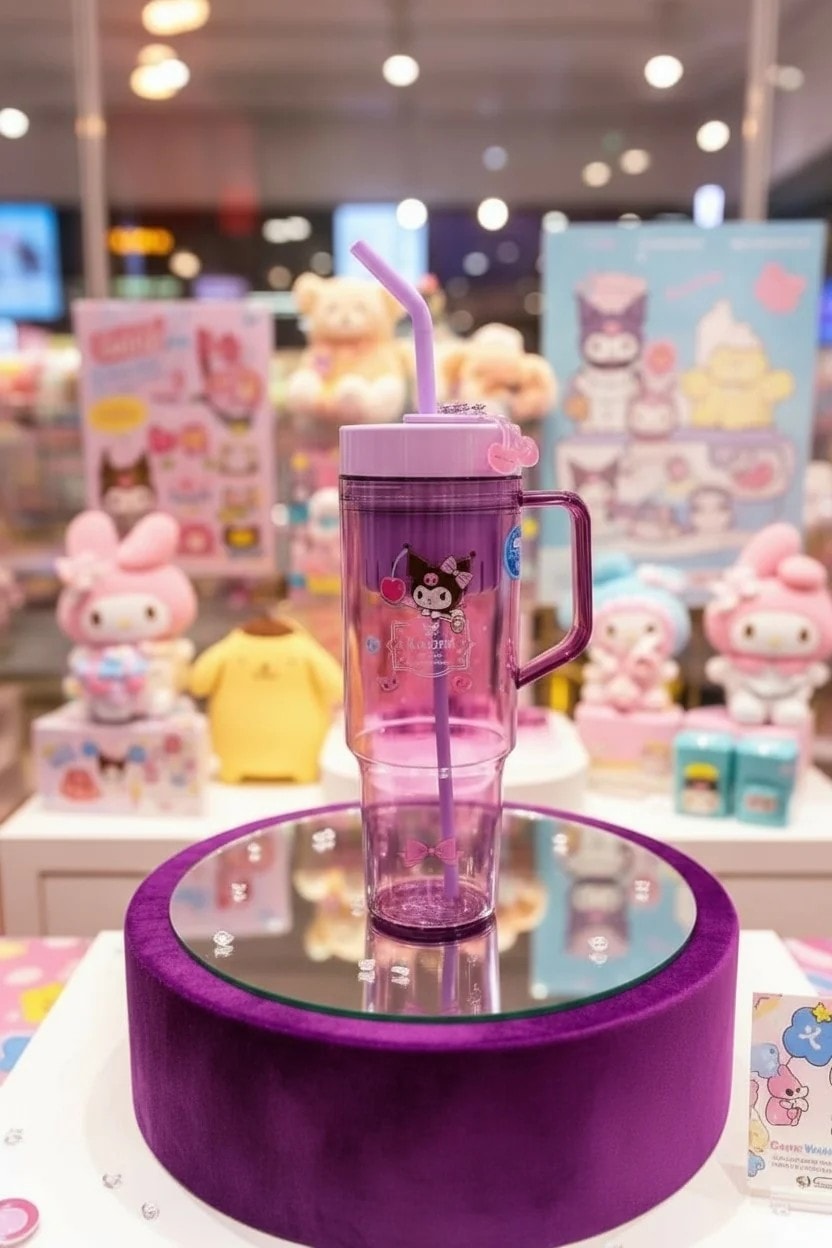 Sanrio Lisanslı Pipetli Plastik Şişe (1250ml) - Kuromi