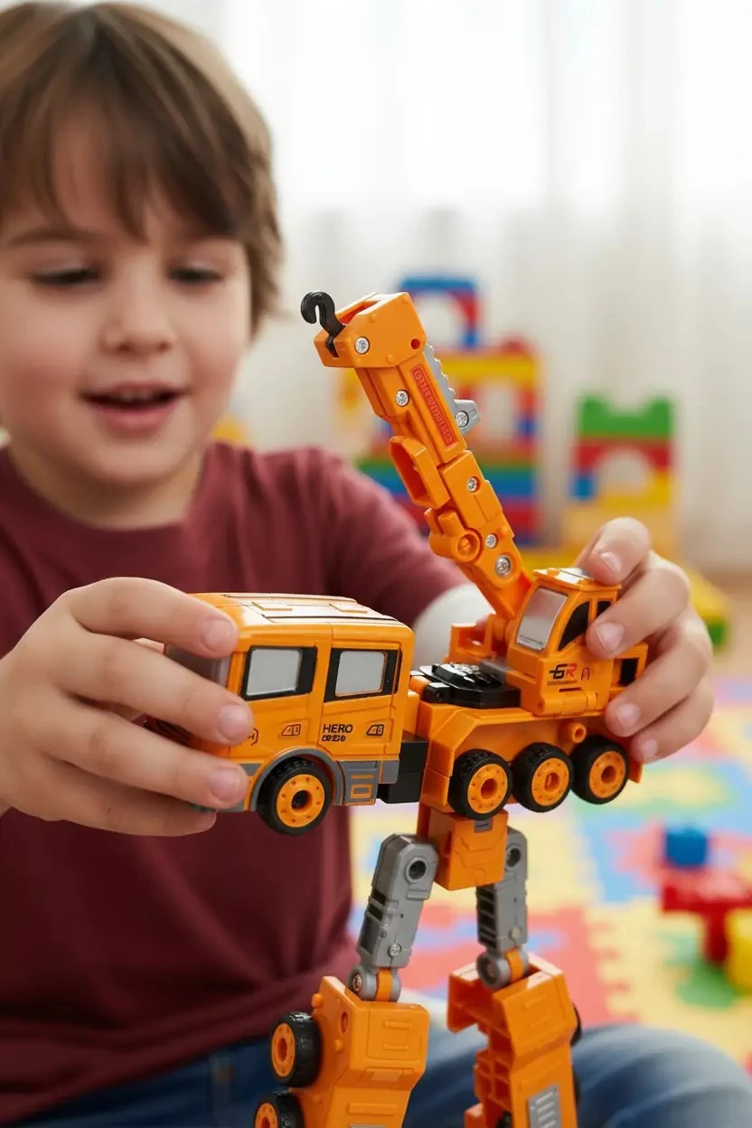 Miniso Robot Dönüşebilen Vinç Oyuncak – Hareketli Parçalı Eğitici Tasarım 18 Cm