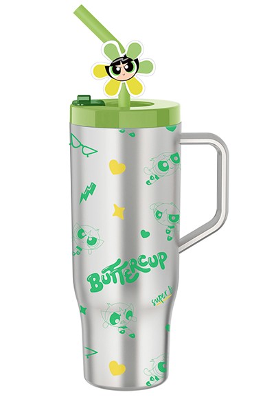 Powepuff Girls Lisanslı Pipetli Plastik Şişe 1250 ml - Yeşil
