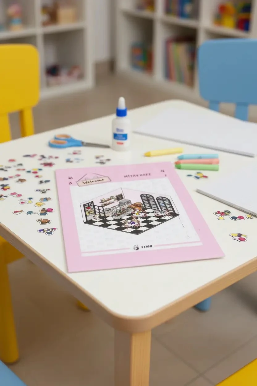 Miyav Kafe Sticker Puzzle – 3D Kafe Temalı Eğitici Çocuk Aktivitesi