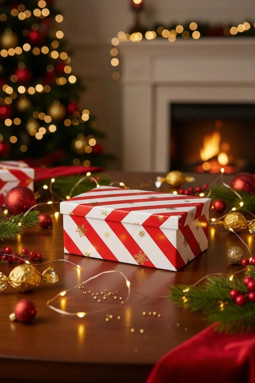 Kırmızı Şeritli Yılbaşı Sürpriz Kutusu – 31 cm