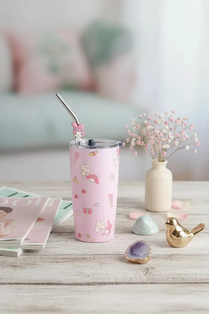 Sanrio Lisanslı My Melody Pipetli Çelik Matara – Paslanmaz Çelik Su Şişesi 580 ML