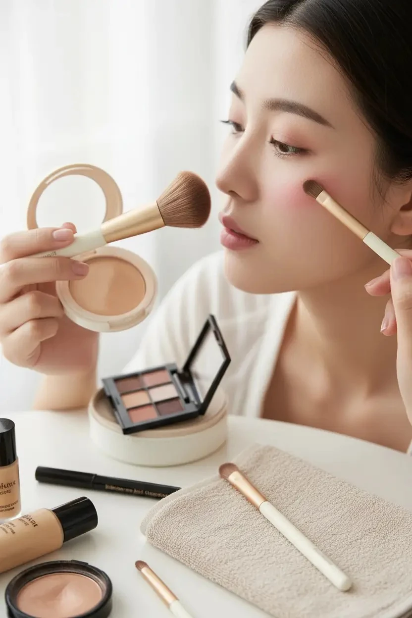 Cilt Dostu Taşınabilir Makyaj Fırça Seti (4 adet & Saklama Kabı)