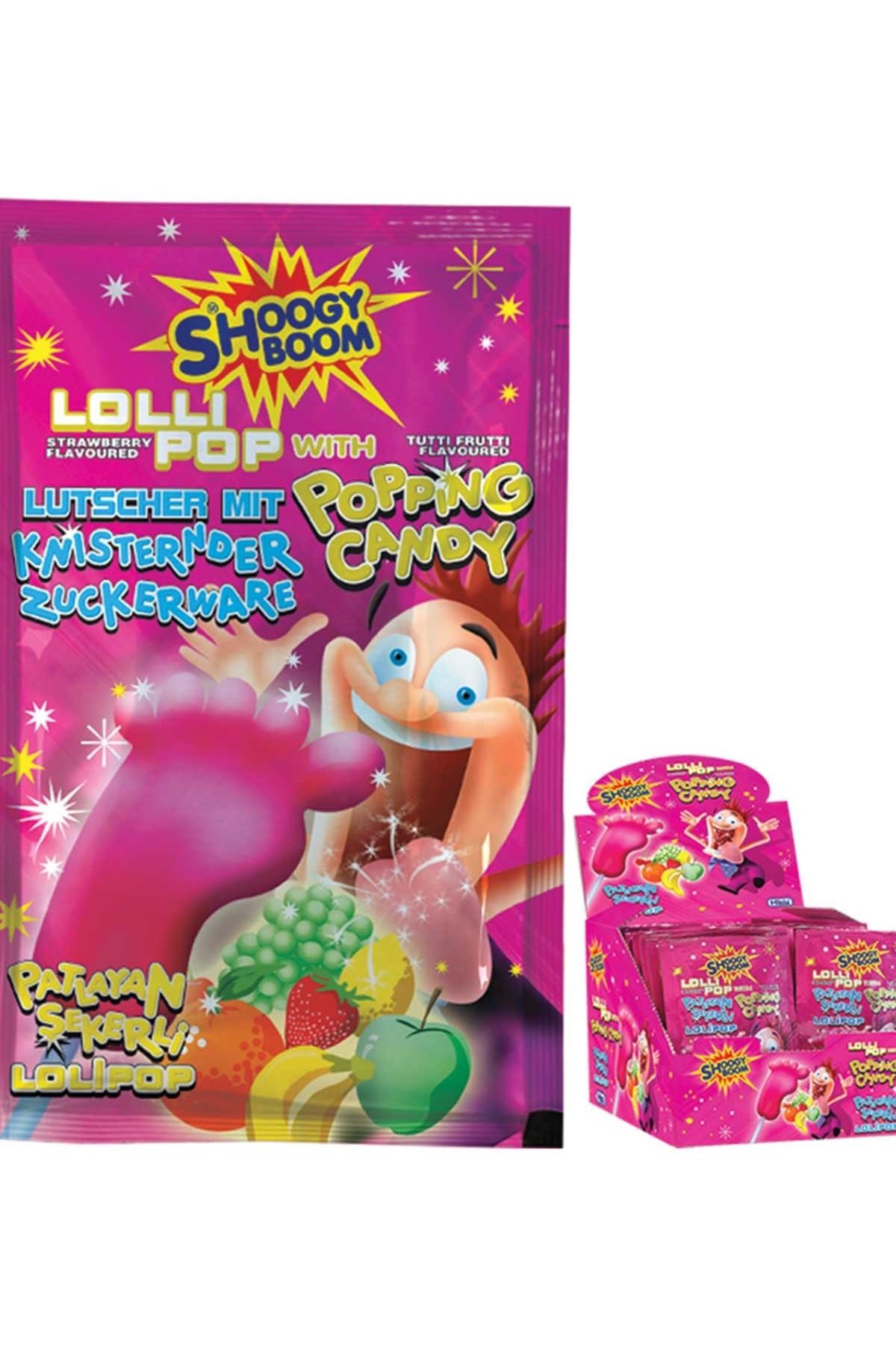 Shoogy Boom Çilek Aromalı Patlayan Şeker Lollipop