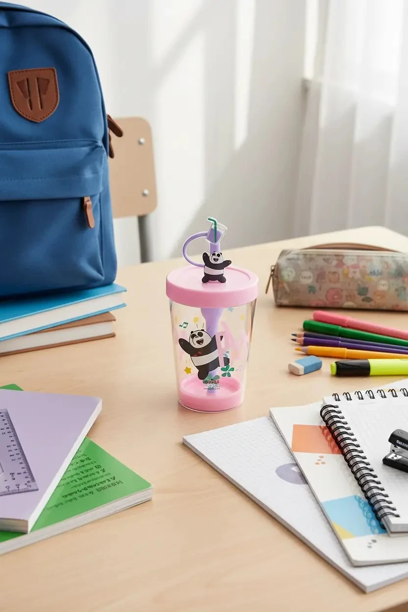 We Bare Bears Lisanslı Omuz Askılı Plastik Şişe 535ML - Panda Tasarımlı Neşeli İçecek Arkadaşı