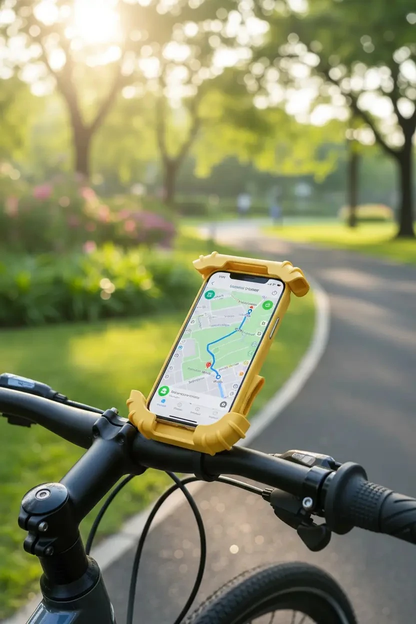 Miniso Lisanslı Bisiklet İçin Telefon Tutucu ABS ve Çinko Alaşım Güvenli Bağlantı Sarı 8,5 cm