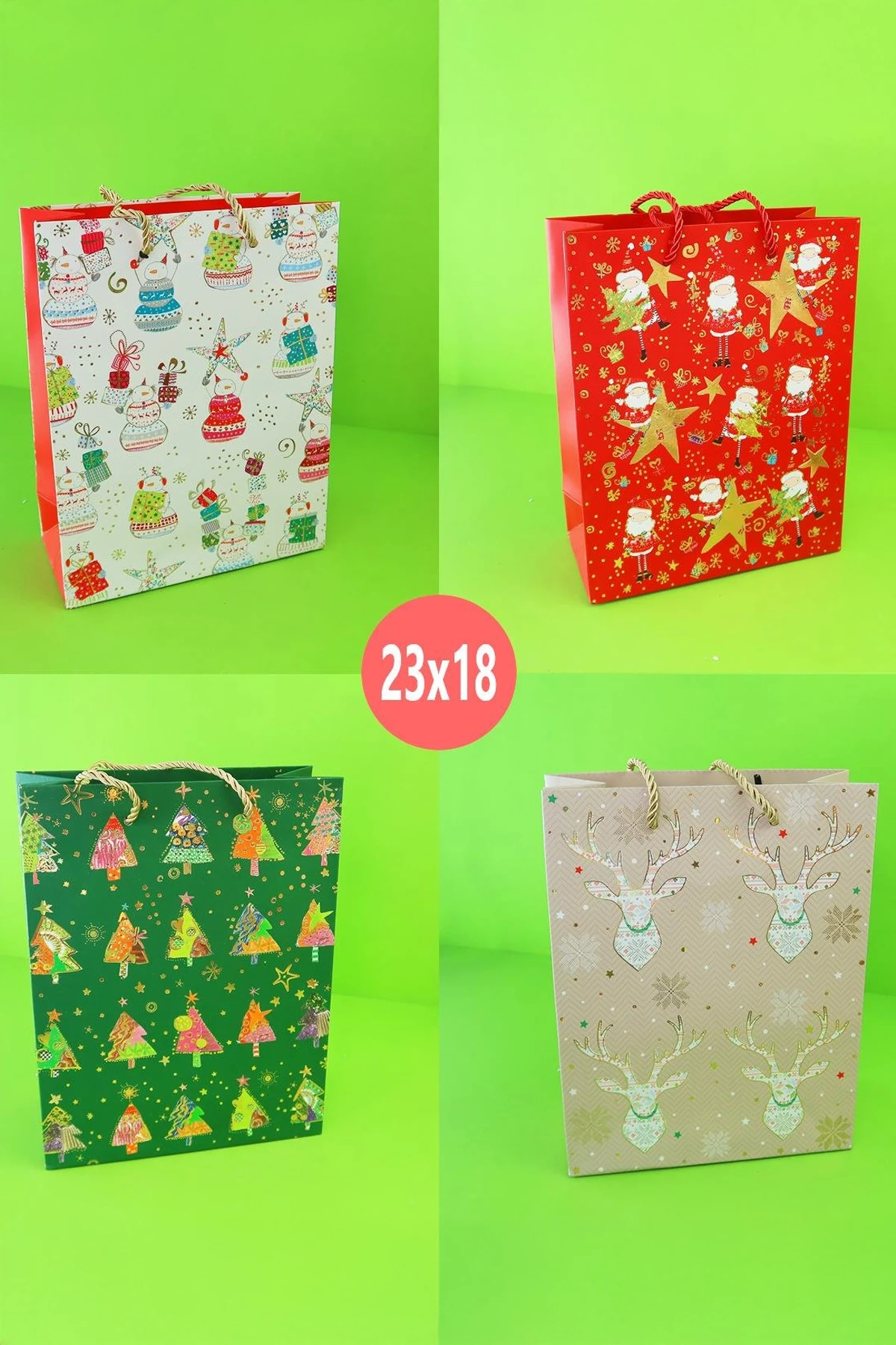  Yılbaşı Yıldızlı Karton Çanta 23x18 Cm