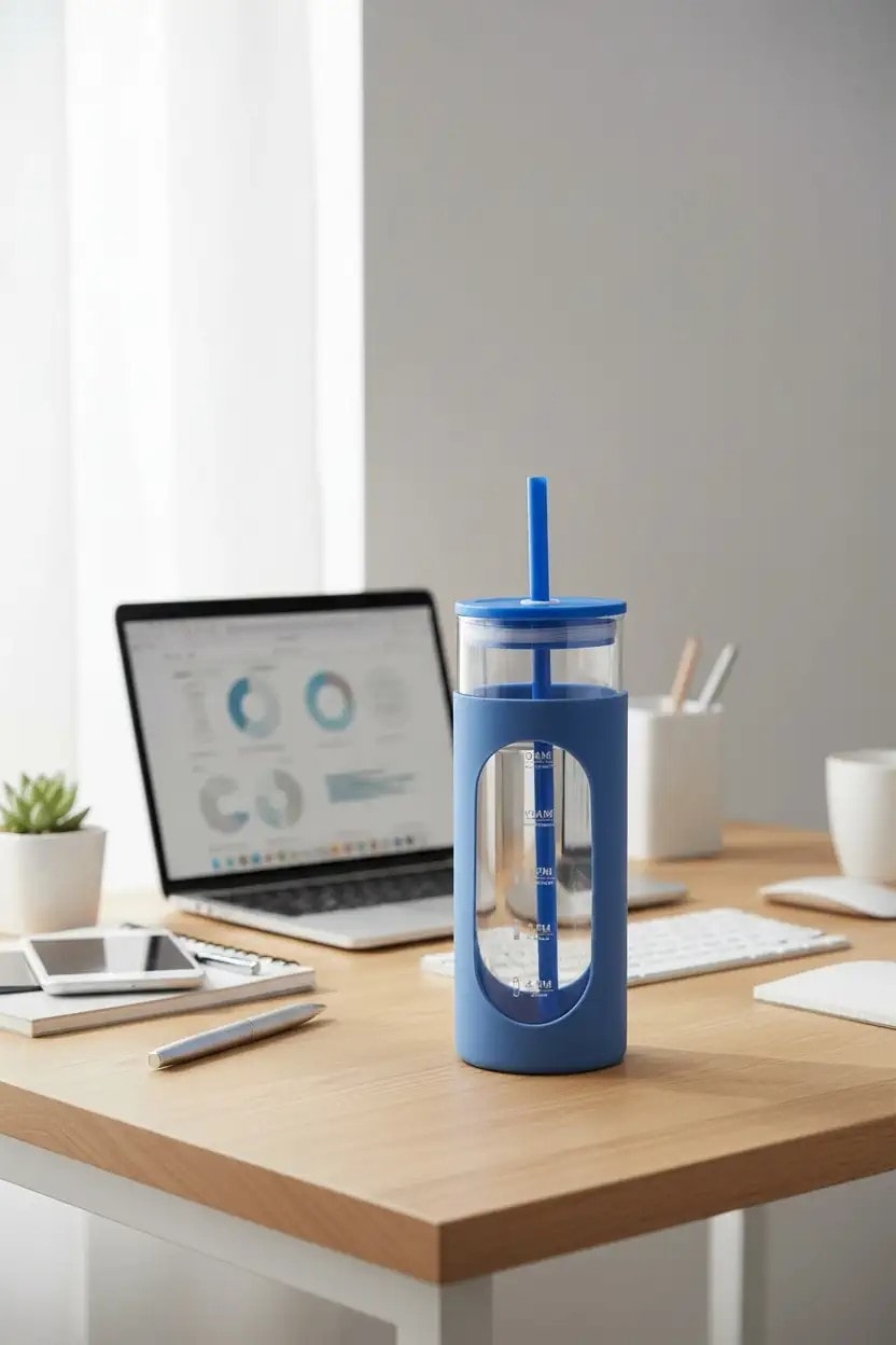 Silikon Kılıflı Pipetli Borosilikat Cam Şişe (475ML) - Mavi