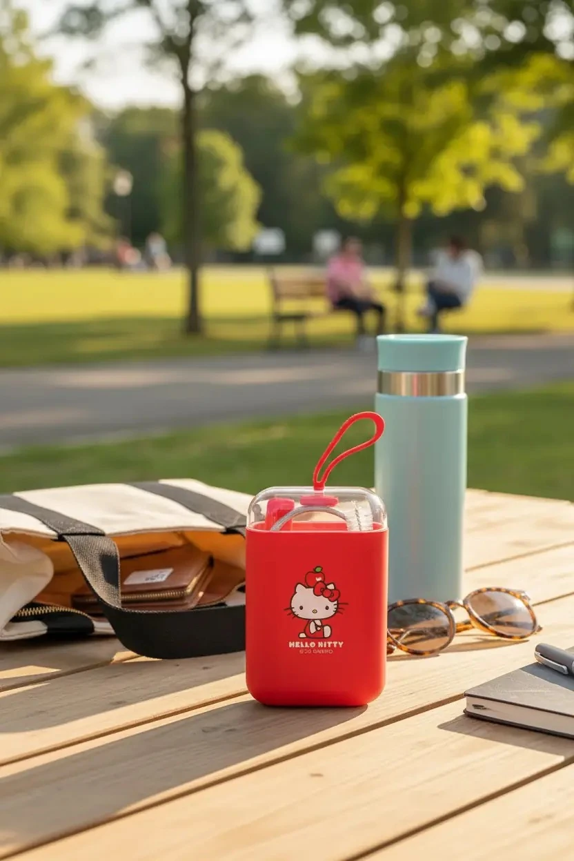 Sanrio Lisanslı Hello Kitty Elma Koleksiyonu Taşıma Kutulu Taşınabilir Pipet