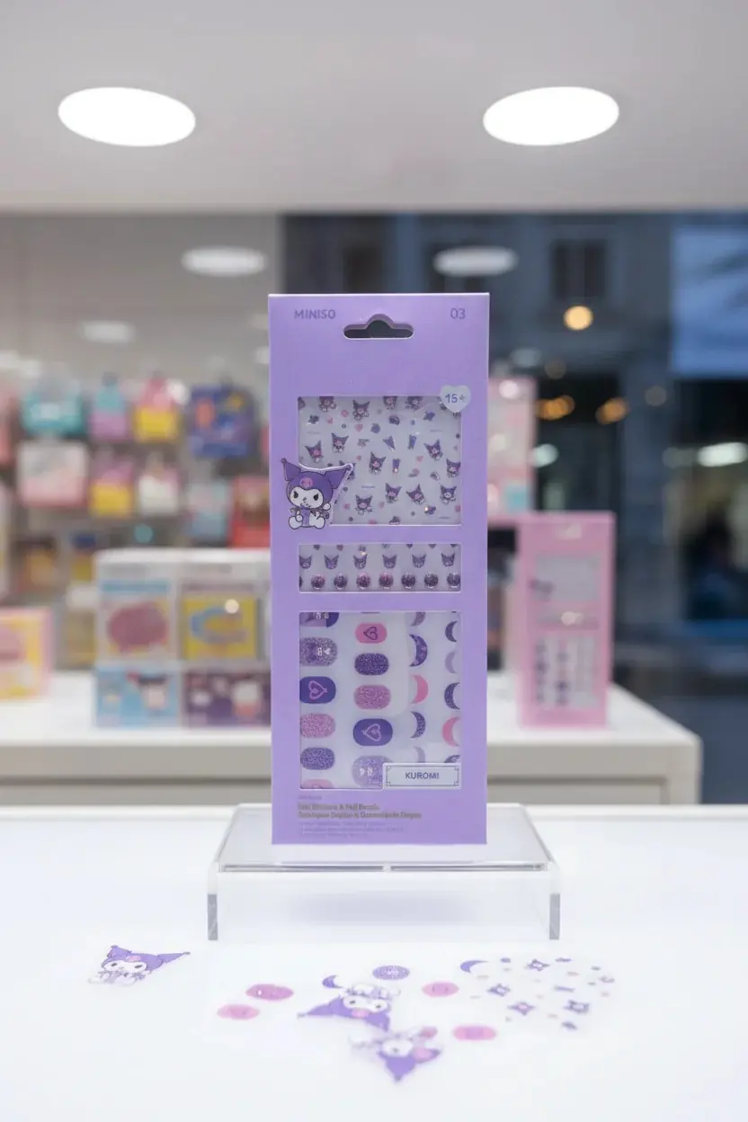 MINISO Sanrio Kuromi Lisanslı Tırnak Süsü Ve Çıkartma Seti (03) – Pratik Nail Art Sticker Ve Tırnak Aksesuarı 17,5 Cm