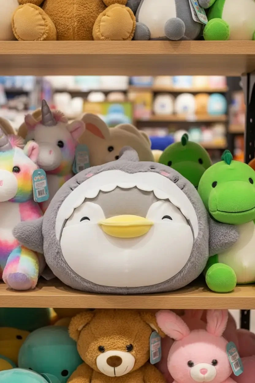 Okyanus Pengueni Serisi Şekilli Peluş Yastık (33cm) - Sevimli Gri Penman