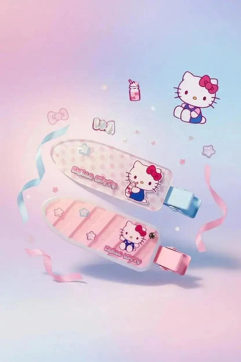 Hello Kitty Lisanslı Tatlı Fabrika Saç Tokası Seti (2 Adet) – Akrilik & Metal