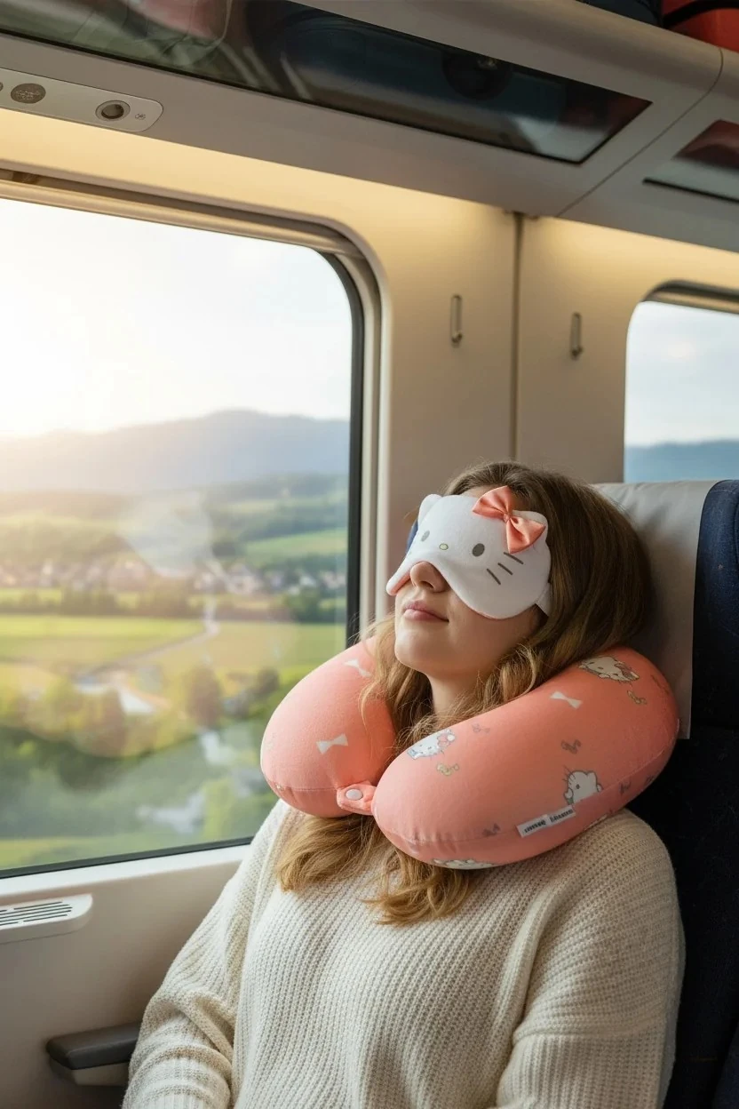 Sanrio Lisanslı Hello Kitty Uyku Gözlüklü Hafızalı Sünger Boyun Yastığı