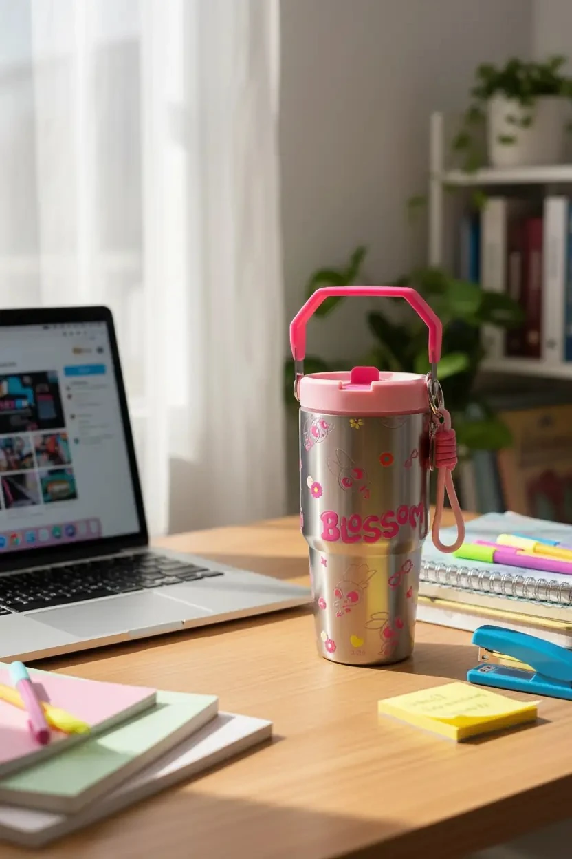 Powerpuff Girls Lisanslı Tutacaklı Paslanmaz Çelik Termos 860 ml - Blossom