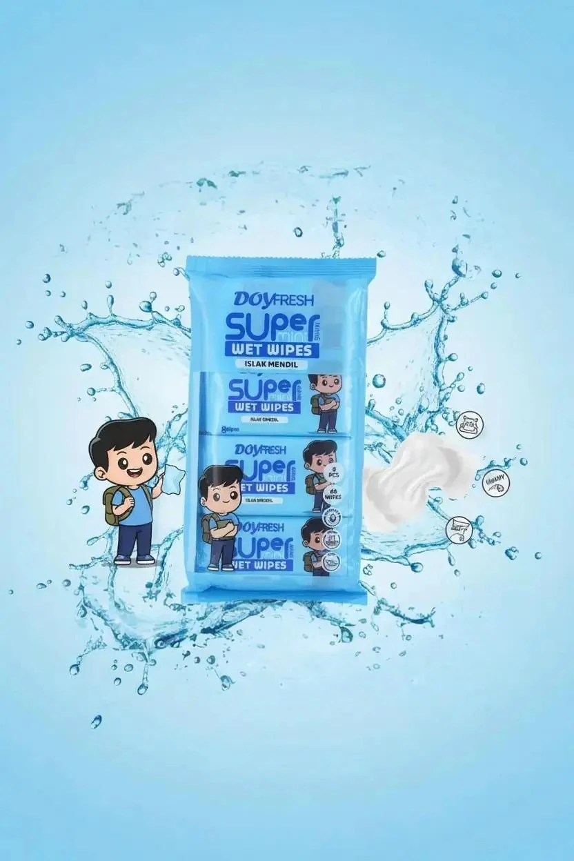 Doyfresh Super 8'li Mini Islak Mendil Seti – Alkol İçermez & Ferah Mavi