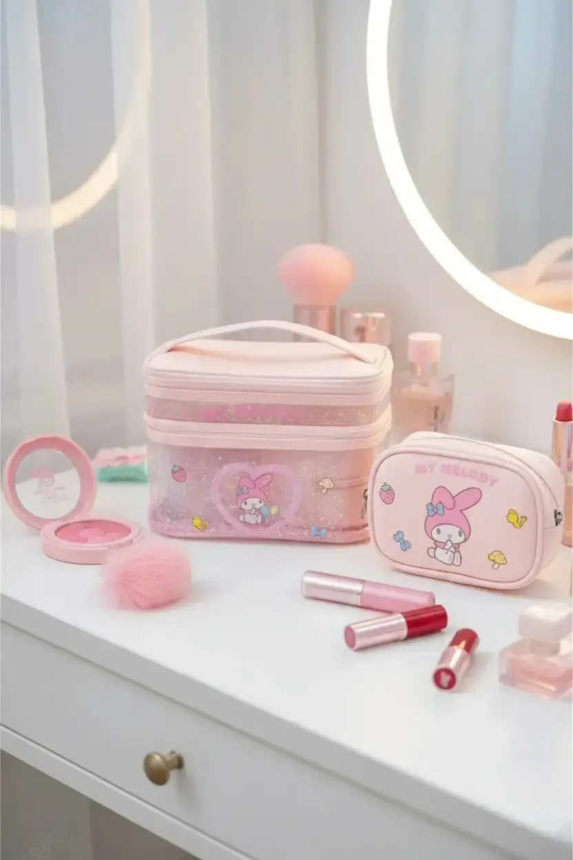 Sanrio Lisanslı My Melody Saplı Kozmetik Çantası Seti