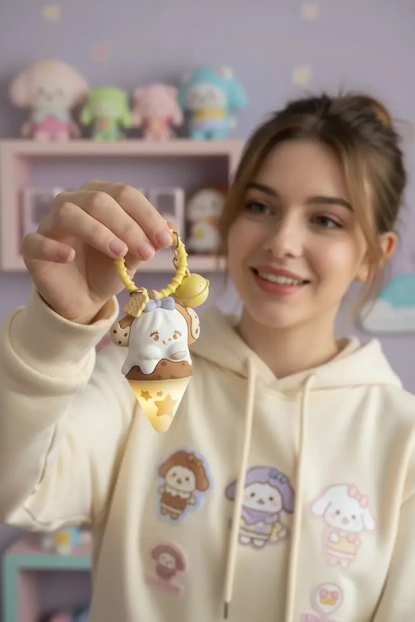 Mikko Lisanslı Dondurma Şekilli Işıklı Anahtarlık - Kurabiye