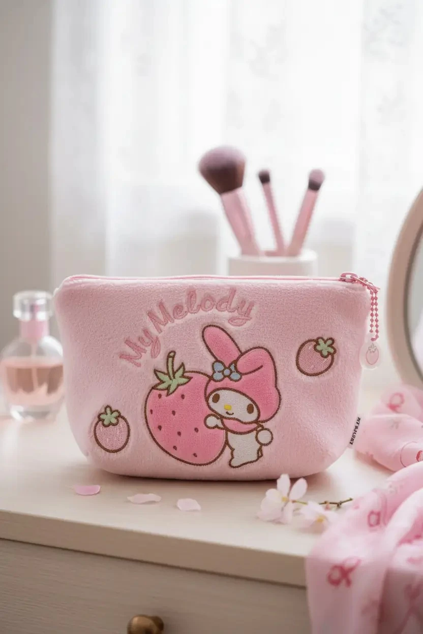 Sanrio Lisanslı My Melody Kozmetik Çantası Yumuşak Dokulu Pembe Çilek Seri 23 Cm