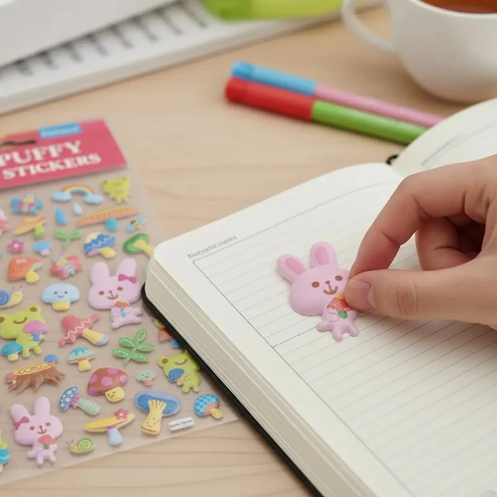 Bu-Bu Soft Puffy Stickers Çiçek-Tavşan – Doğal Temalı Yumuşak Kabartmalı Çıkartma Seti