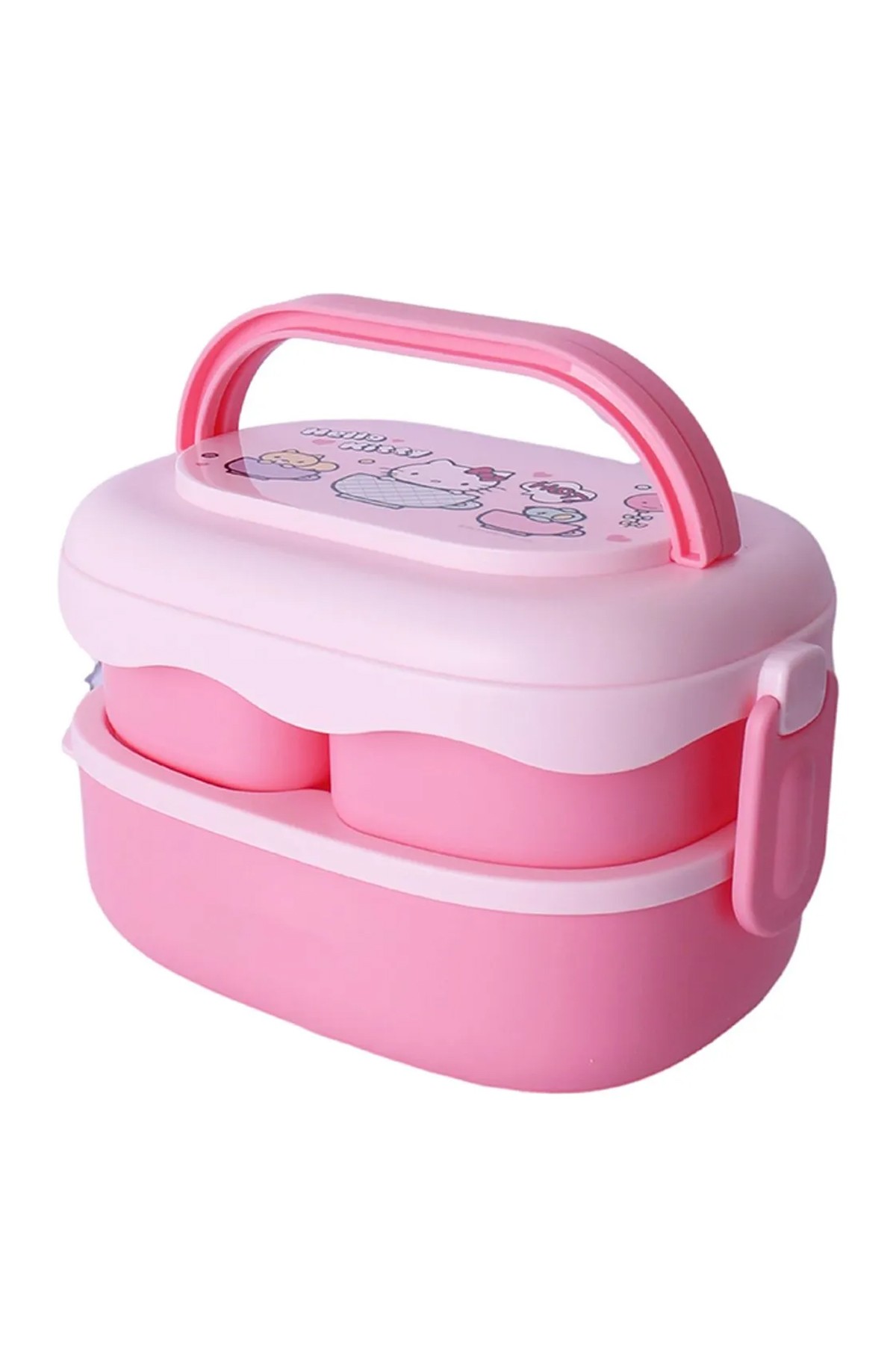 Sanrio Lisanslı Hello Kitty Çift Katmanlı Askılı Yemek Kabı