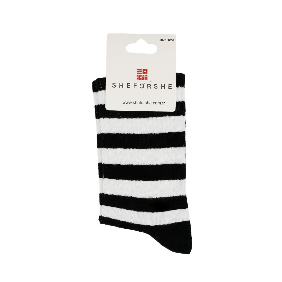 Siyah Beyaz Çemberli Spor Çorap