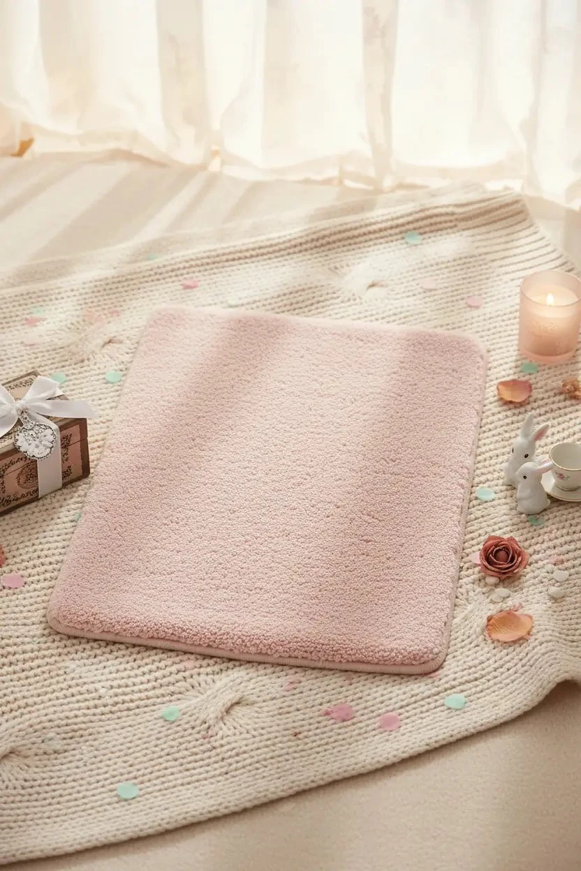 Düz Renkli Peluş Zemin Paspası (Pembe)