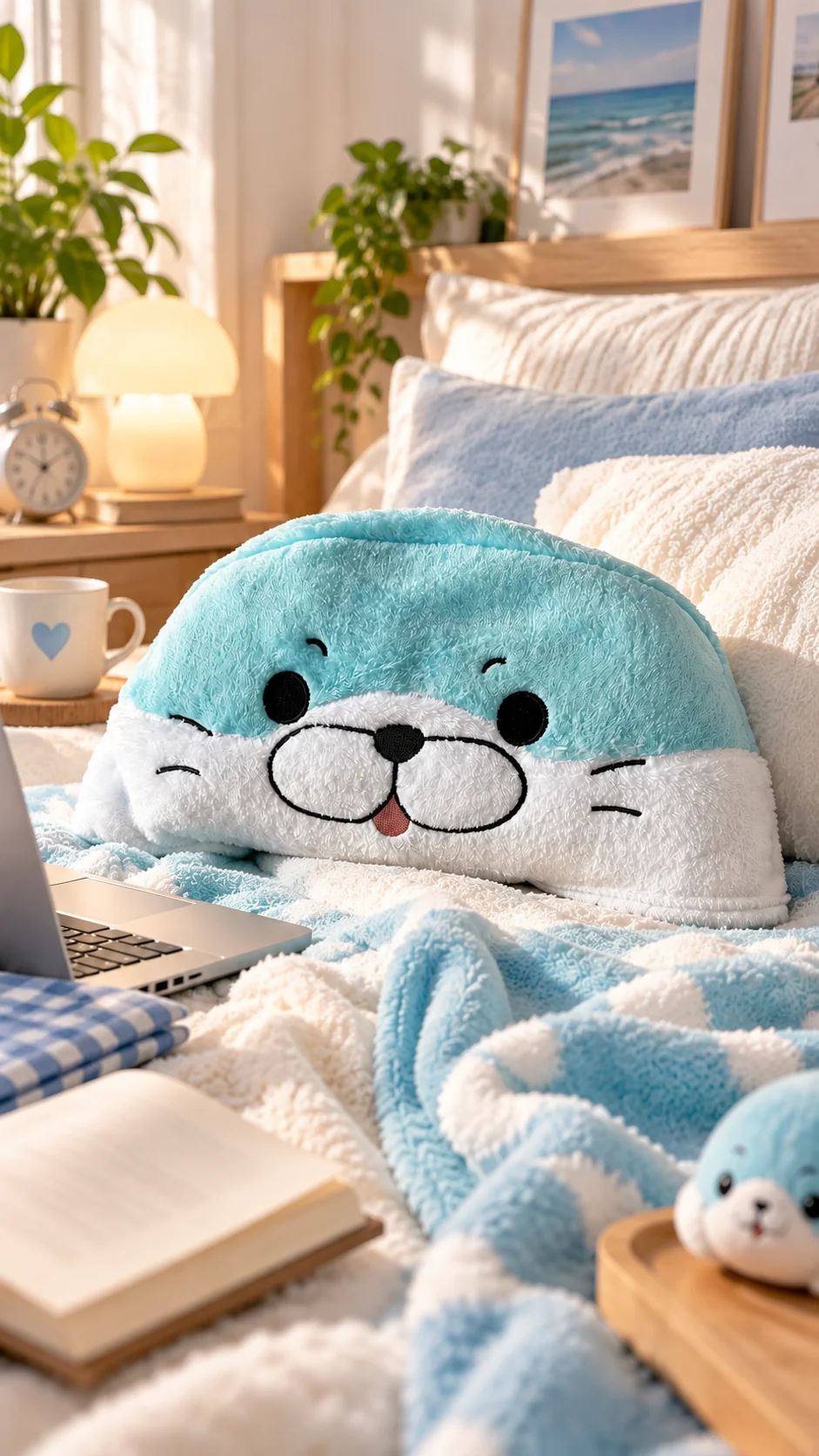 Miniso Lisanslı Sevimli Fok Suratlı Katlanan Yumuşak Peluş Battaniye 100 CM