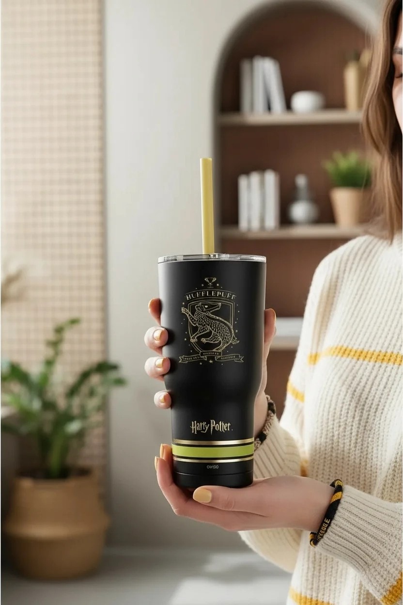 Harry Potter Lisanslı Pipetli Termos (580ml) - Hufflepuff