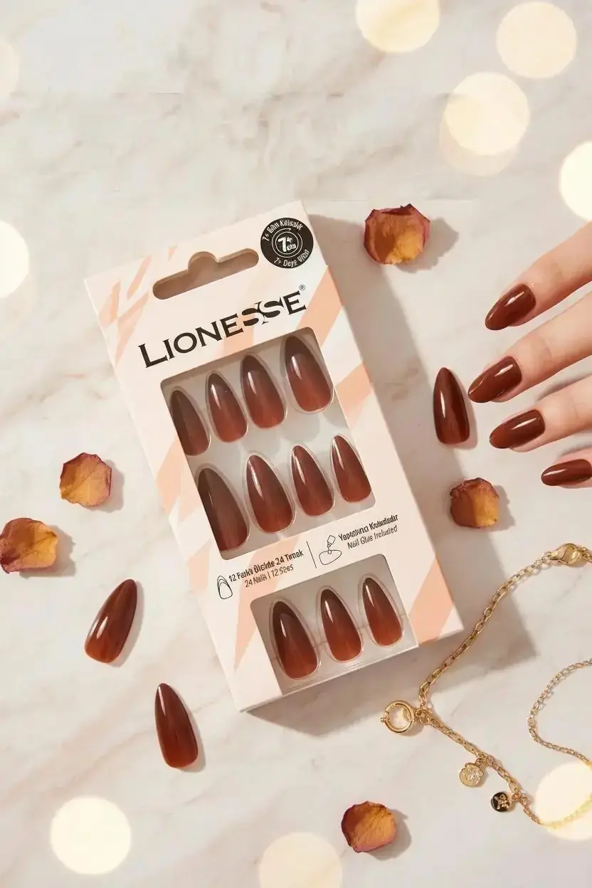 MINISO Lionesse Lisanslı Takma Tırnak A-98 Burgundy – 24’lü Parlak Bordo
