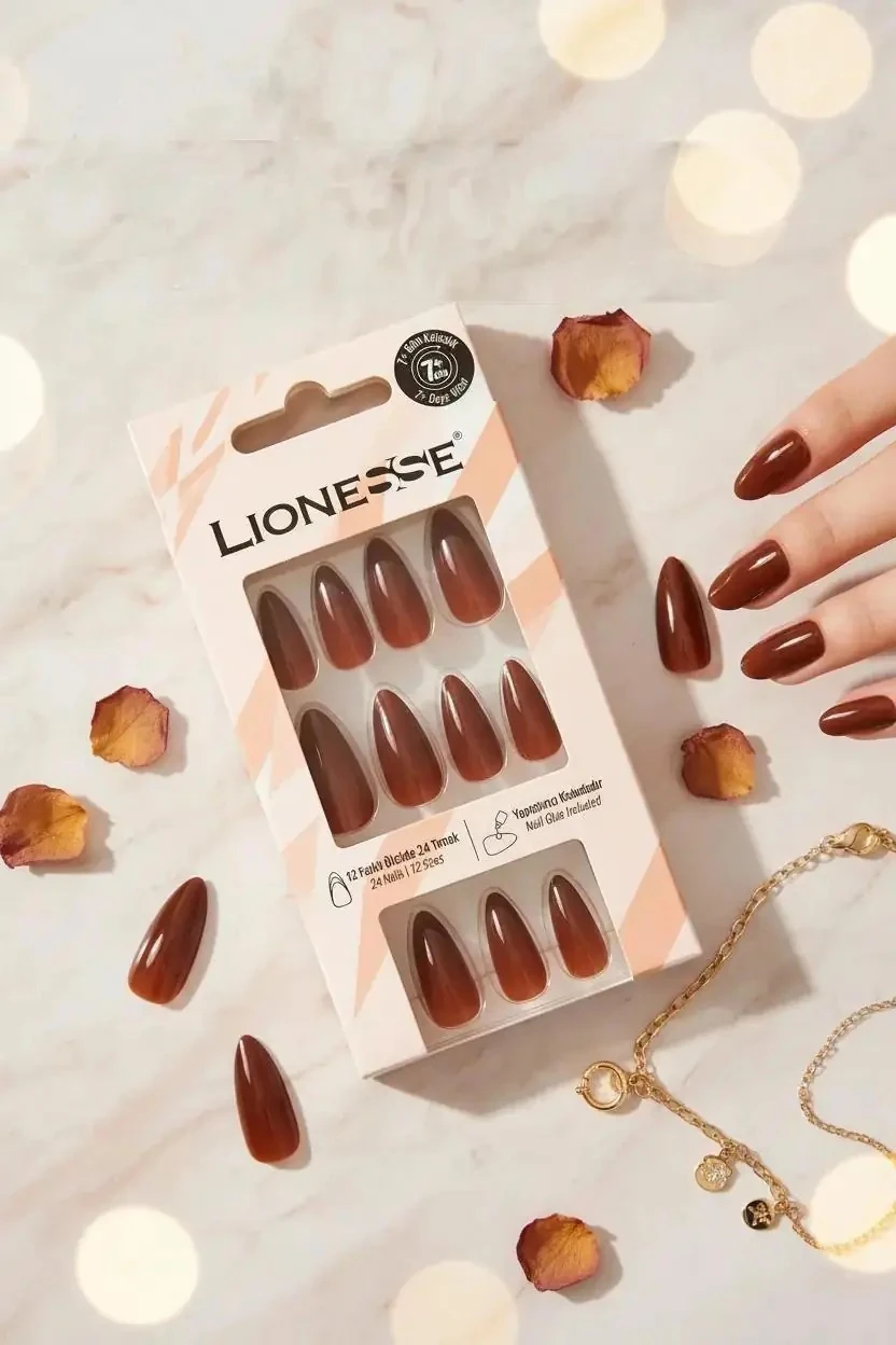 Lionesse Lisanslı Takma Tırnak A-98 Burgundy – 24’lü Parlak Bordo