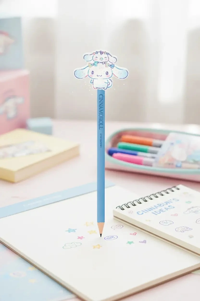 Sanrio Lisanslı Cinnamoroll Kalem ve Silgi Seti – Sevimli Okul ve Ofis Aksesuarı 19 Cm