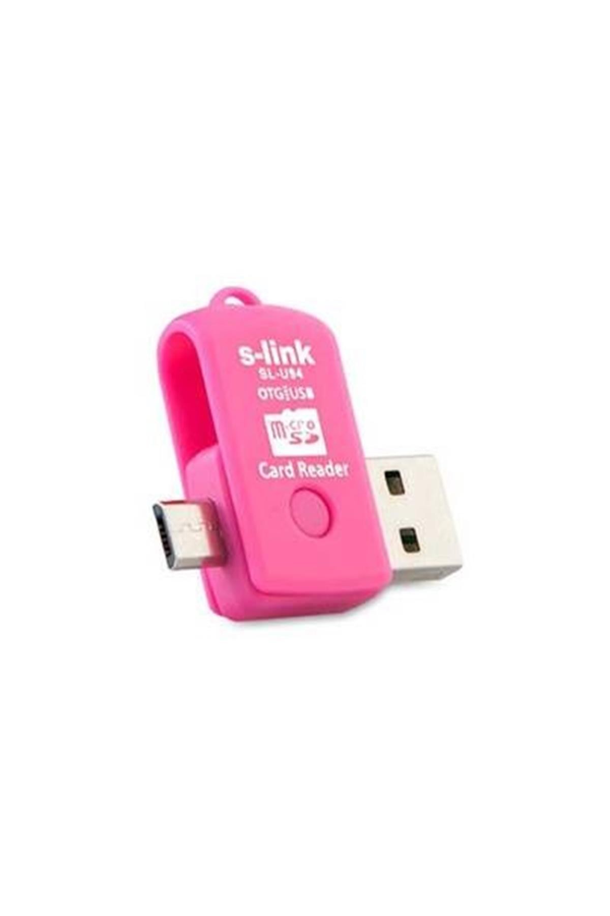 Pembe S-Link Sl-U94 Usb To Mikro 5 Pin Ve Kart Okuyucu Otg Çevirici