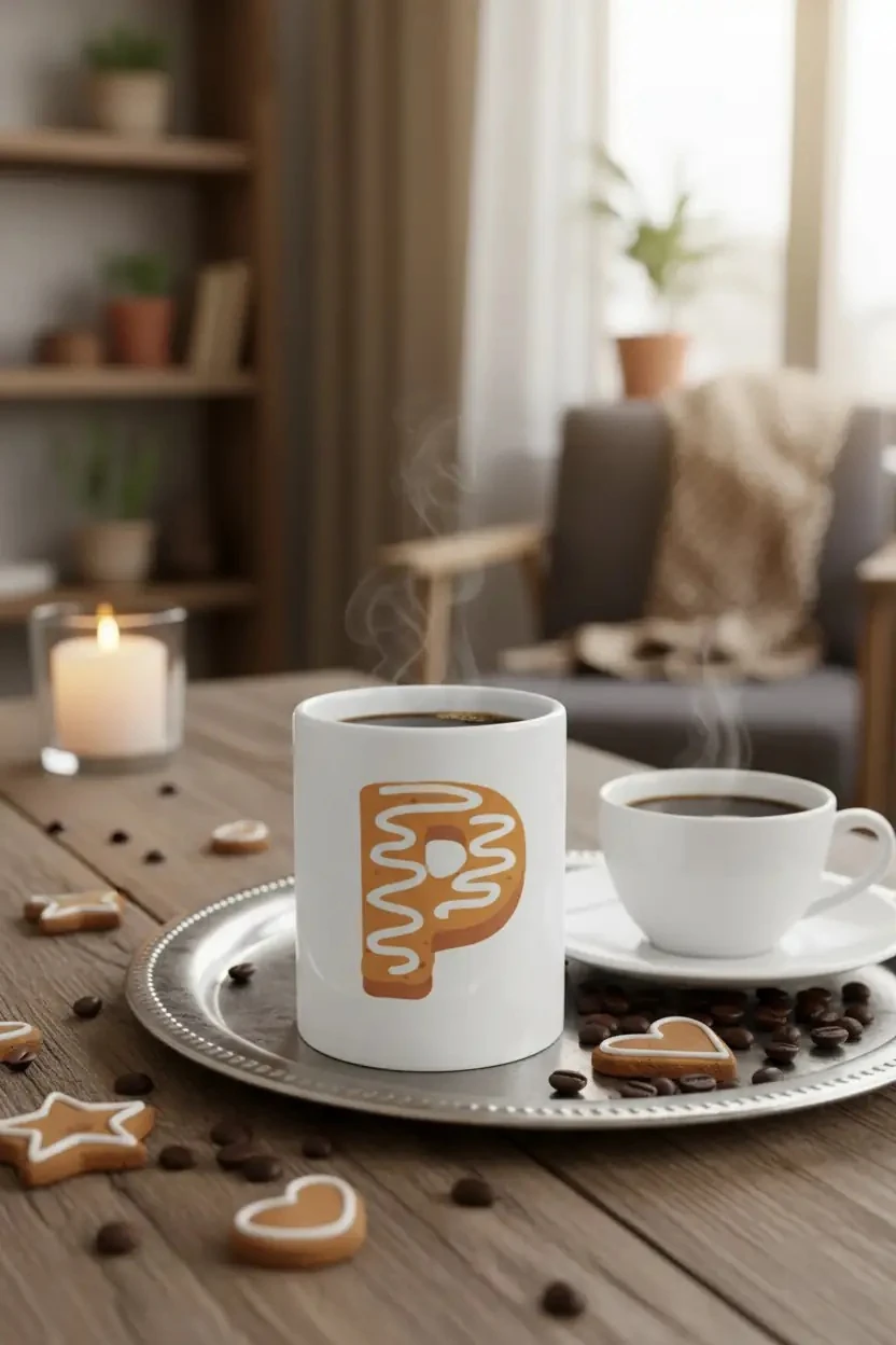 P Harfi Kurabiye Tasarımlı Eğlenceli Kupa