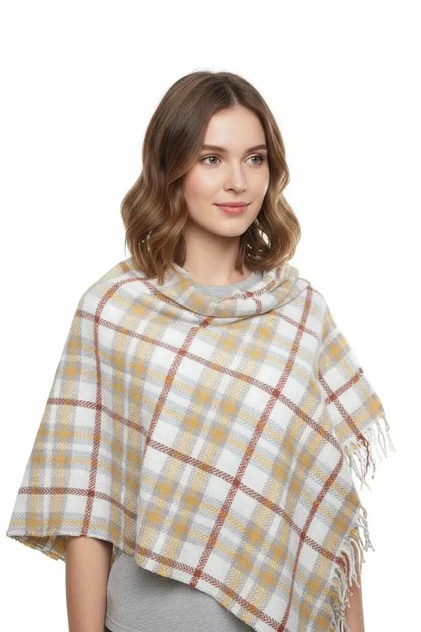 Yumuşak Dokulu Püsküllü Safran-Kiremit Kalın Omuz Şalı