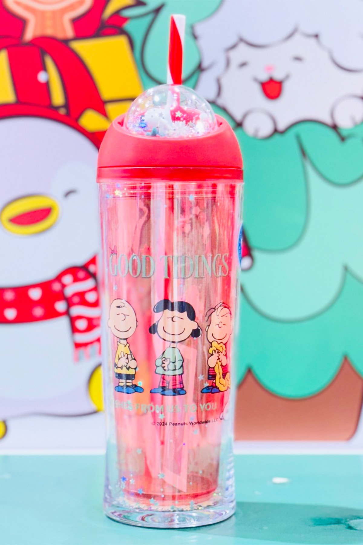 Snoopy Lisanslı Yılbaşı Koleksiyonu Pipetli Ve Dönen Toplu Şişe (Outlet)