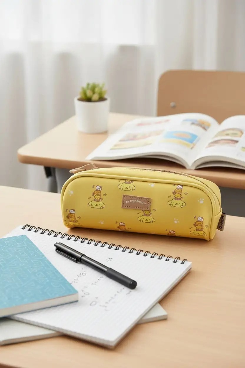 Sanrio Lisanslı Büyük Fermuarlı Kırtasiye Çantası (Pompompurin)