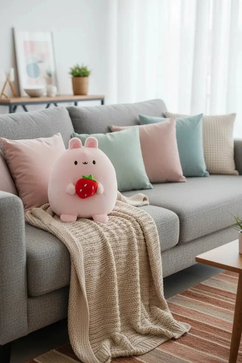 Miniso Lisanslı Yummy Yummy Tavşan Peluş Oyuncak 17 Cm – Çilek Detaylı Sevimli Tasarım