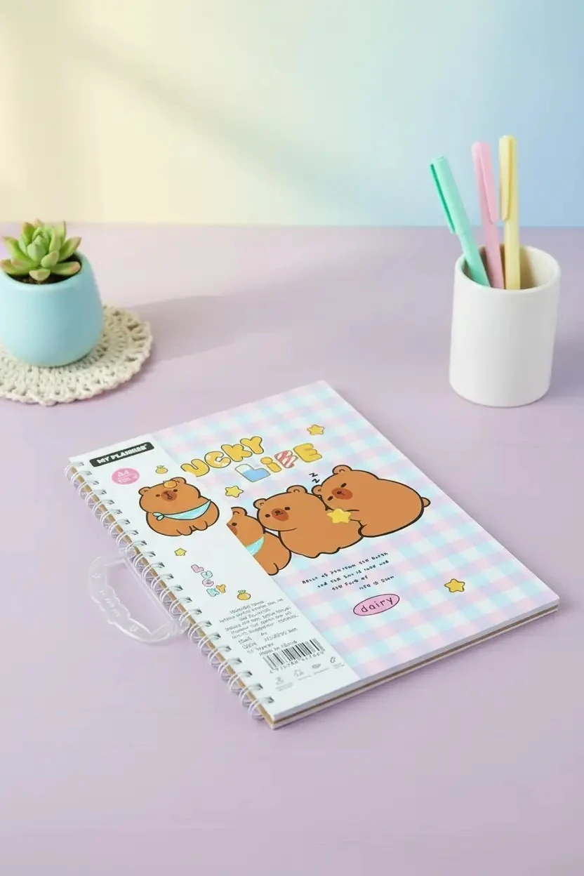Ayıcık Figürlü Spiralli A4 Defter – 45 Yaprak Pastel Tasarım
