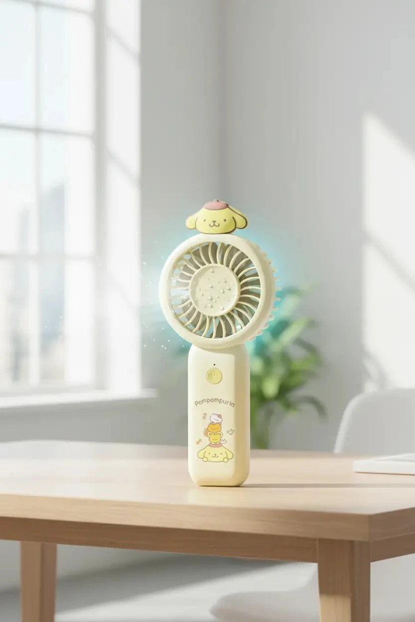 Sanrio Lisanslı Pompompurin 1200mAh Taşınabilir Mini Fan – Şarj Edilebilir El Fanı 13,6 Cm