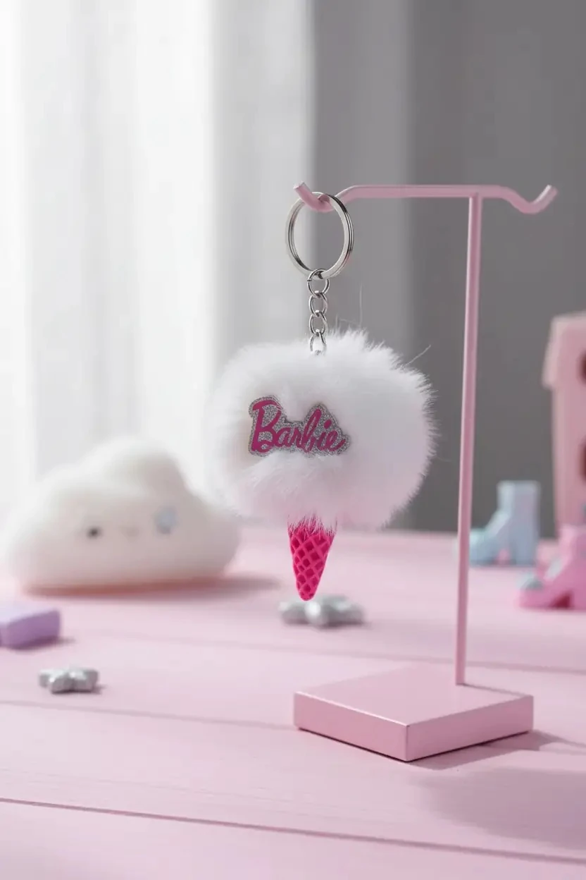 Barbie Lisanslı Peluş Dondurma Figürlü Anahtarlık – Yumuşak Çanta Süsü 11 Cm